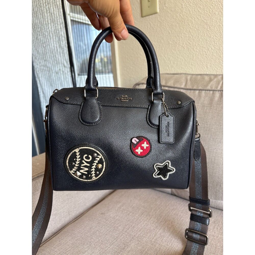 Coach F11897 Mini Bennett Satchel NYC Varsity Patches Crossbody Bag Purse BLK